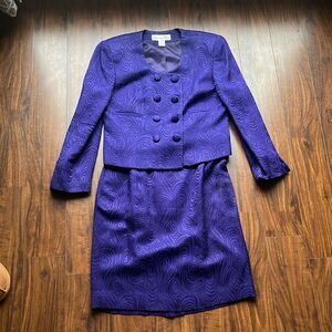 Vintage Christian Dior purple silk and wool blend skirt and blazer set size 12p.